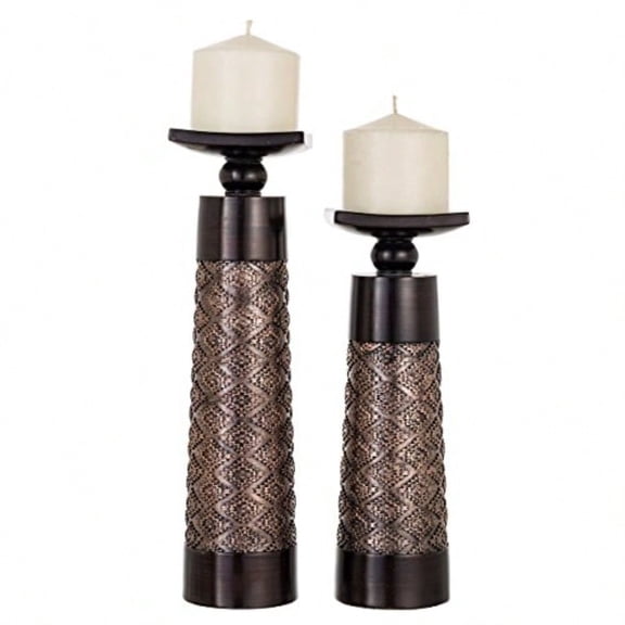 Dublin Brown Pillar Candle Holder Set of 2 - Home Decor Aesthetic Coffee Table Decor Mantel Centerpieces Table Decorations Living Room Decor or Dining Tabletop Decor -Gift Packaged-