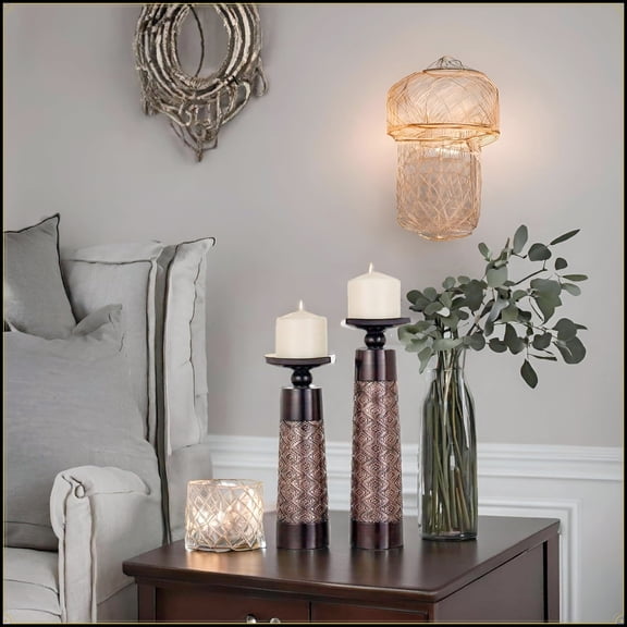 Dublin Brown Pillar Candle Holder Set of 2 - Home Decor Aesthetic Coffee Table Decor Mantel Centerpieces Table Decorations Living Room Decor or Dining Tabletop Decor - Gift Packaged
