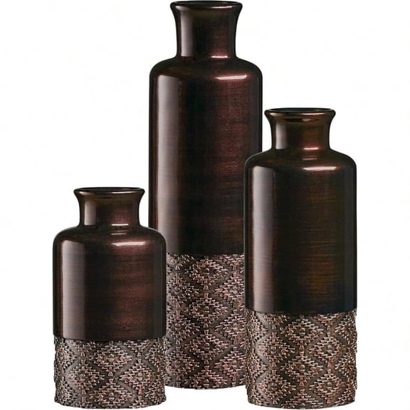 Dublin Brown Vases - Set of 3 Vases - Table Centerpieces for Dining Room Kitchen Decor Home Decor for Your Living Room Dining Room Bedroom Office Entry Table or Shelf Decor