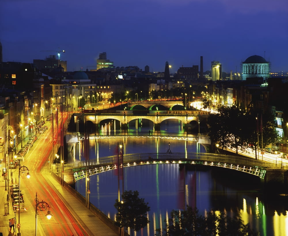 Dublin Co Dublin Ireland View Of The River Liffey At Nighttime Canvas Art - The Irish Image Collection Design Pics (17 x 13)