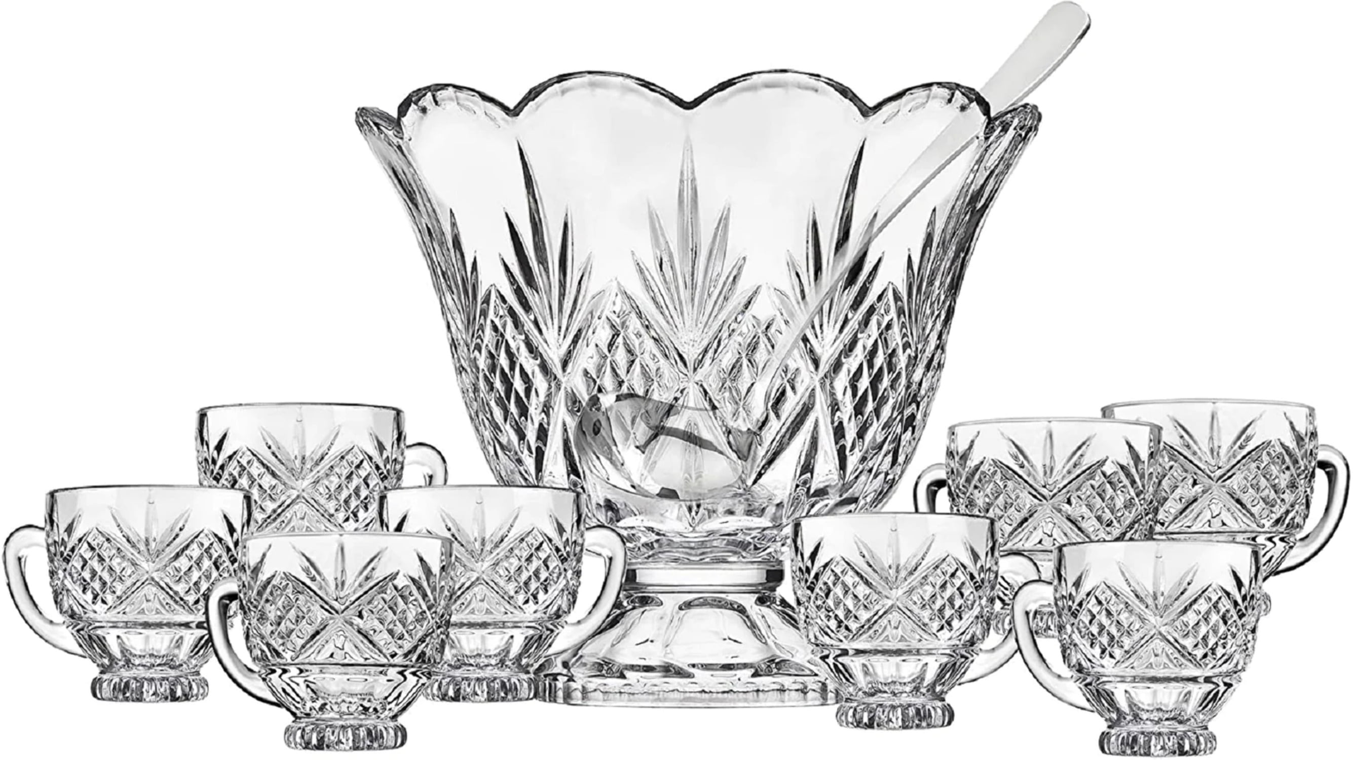 Dublin Crystal 10 Piece Punch Bowl & Punch Glass Set