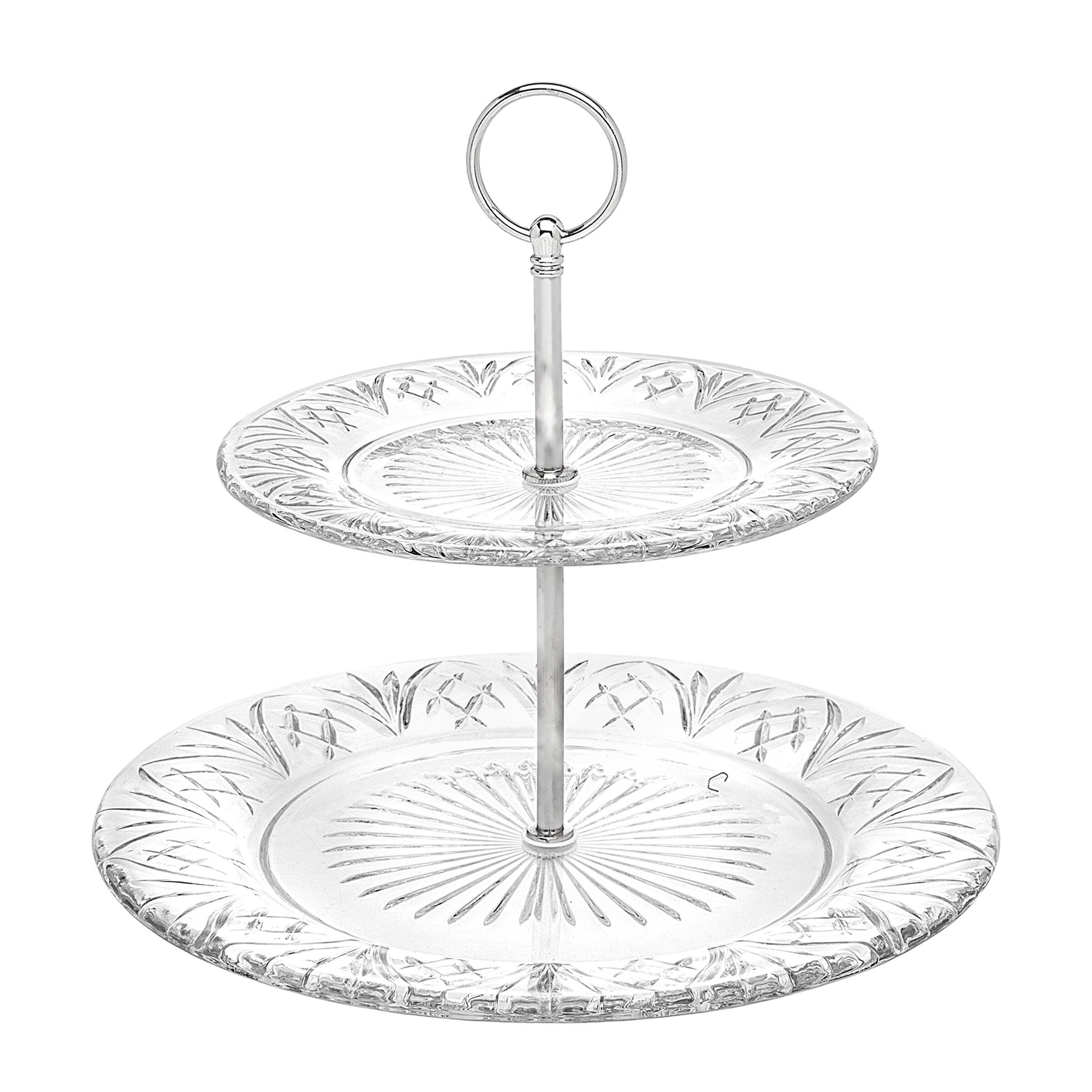 Elegant Dublin Polished Crystal 2-Tiered Round Serving Stand