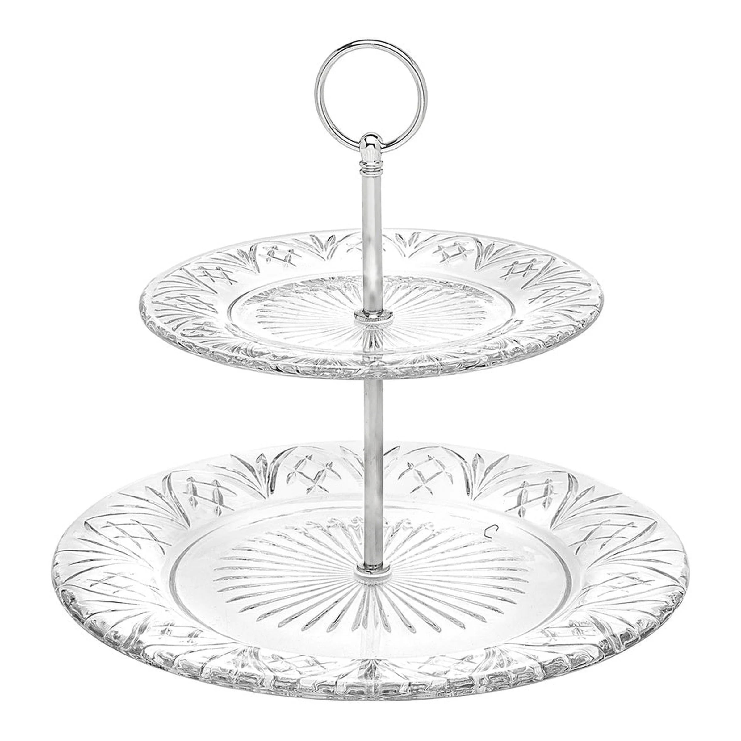 Elegant Dublin Polished Crystal 2-Tiered Round Serving Stand