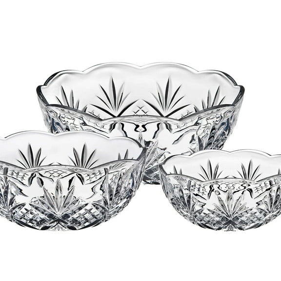 Dublin Crystal 3 Piece Scalloped Serving Bowl Set