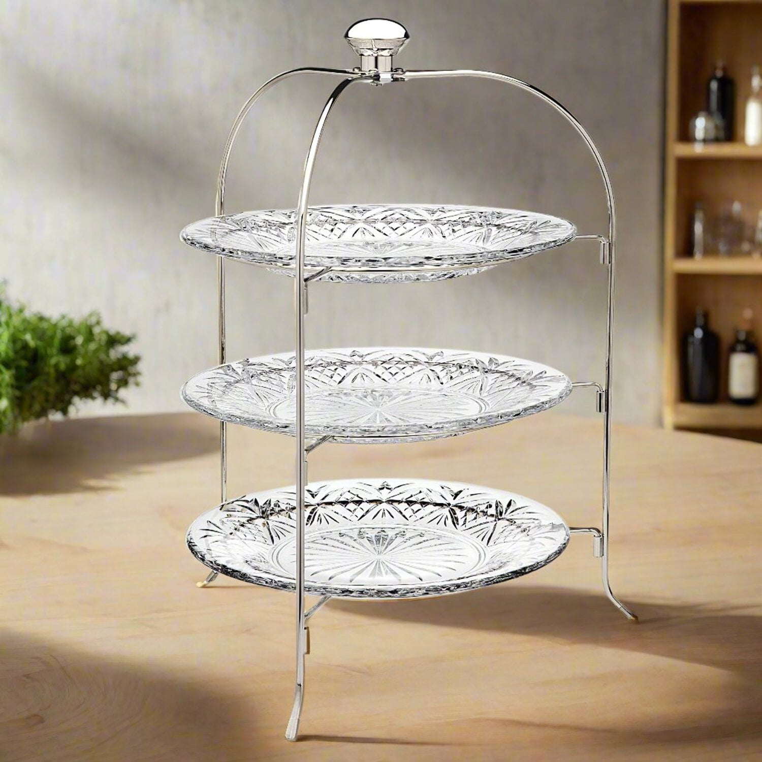Elegant Dublin Crystal 3-Tiered Round Serving Stand, Traditional Design