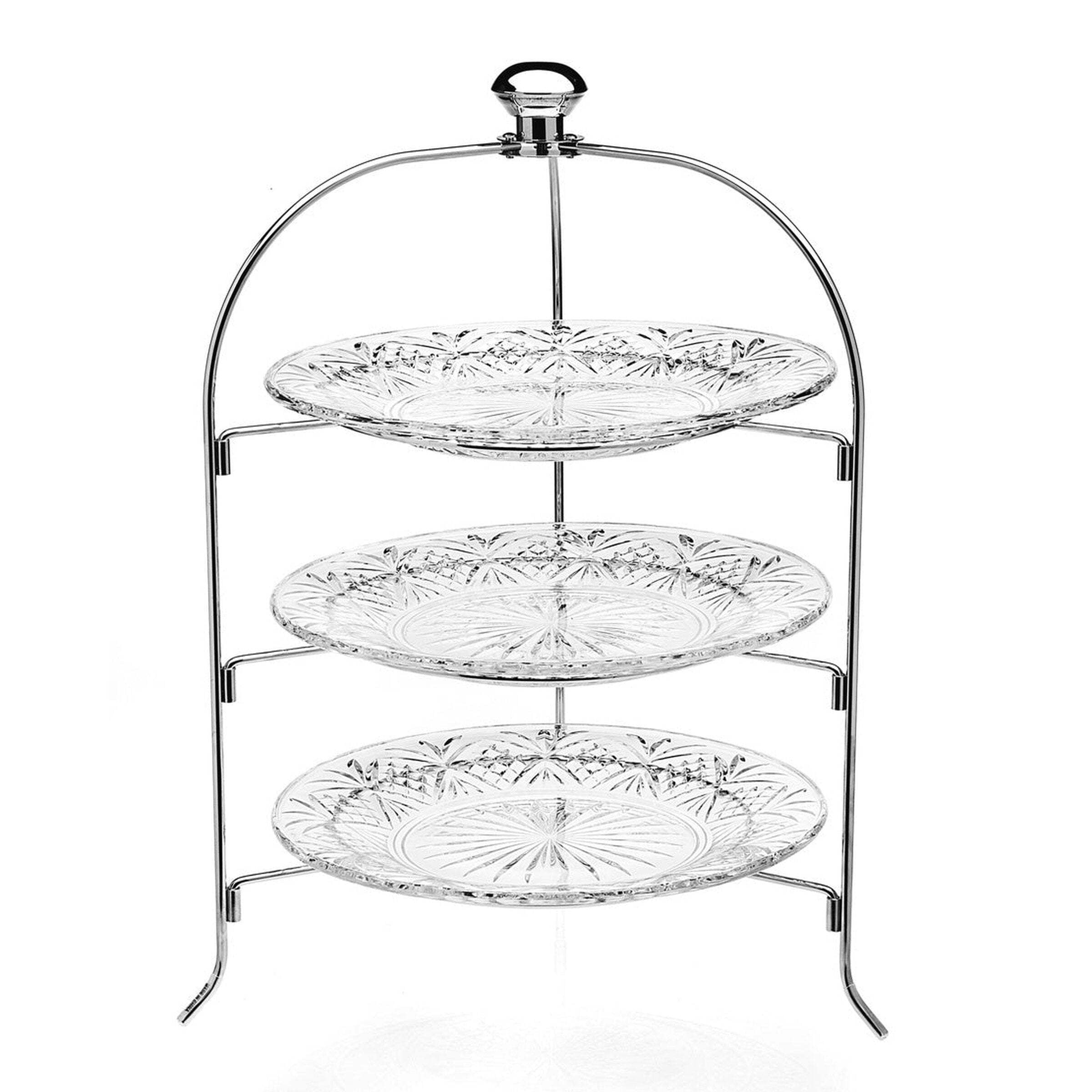 Elegant Dublin Crystal 3-Tiered Round Serving Stand, Traditional Design
