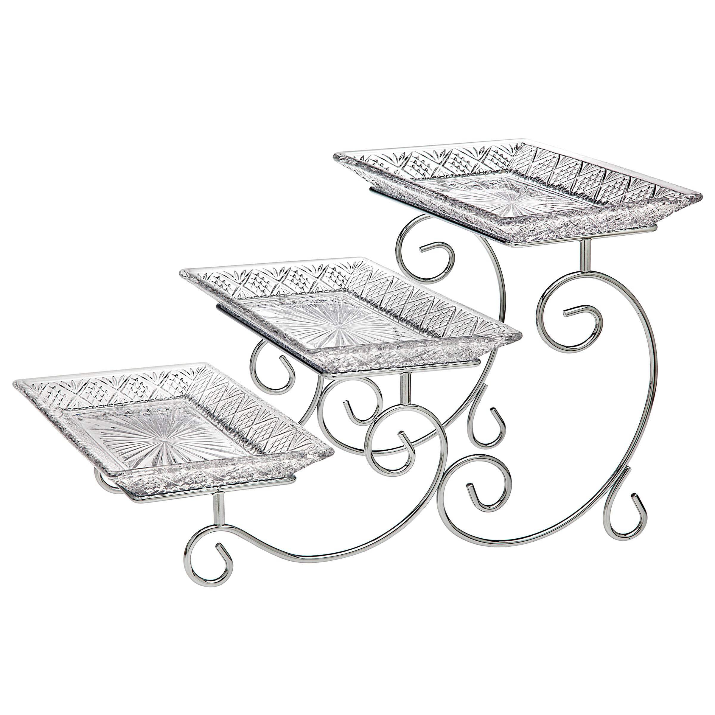 Elegant Dublin Crystal 3-Tiered Rectangular Serving Stand