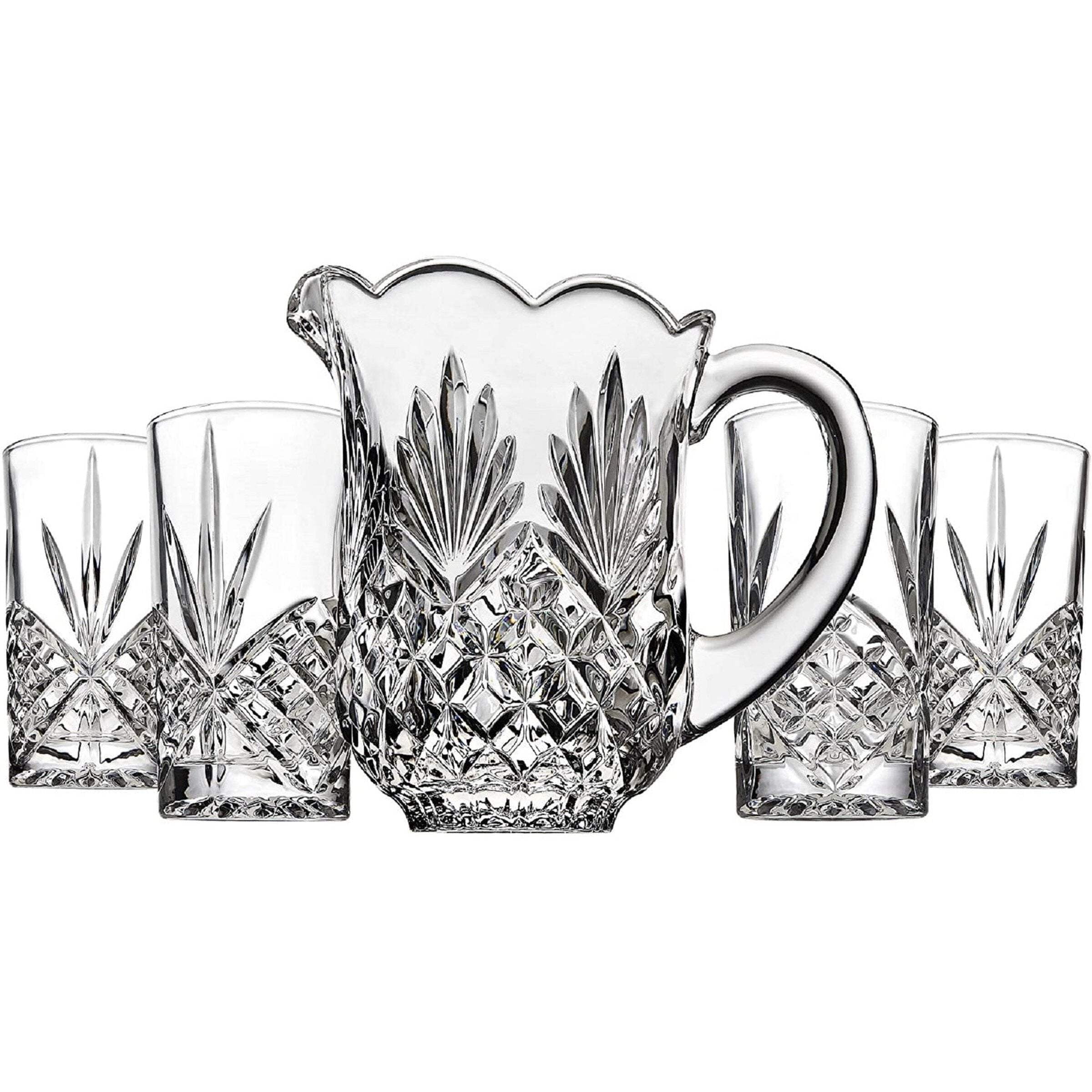 Dublin Clear Crystal 5-Piece Faceted Pitcher and Highball Set