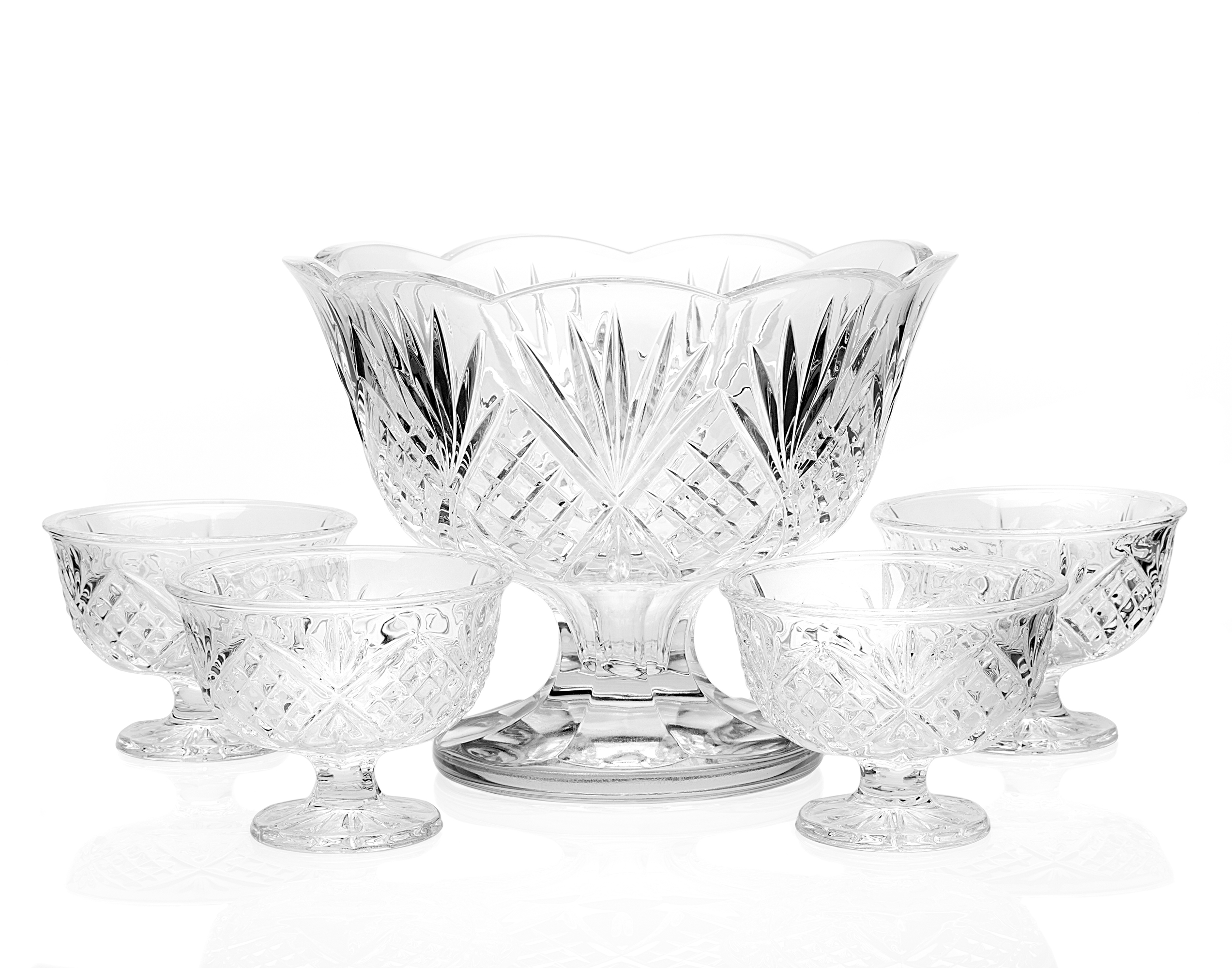Dublin Crystal 5 Piece Scalloped Trifle Bowl 75oz & Ice Cream Bowl 10oz