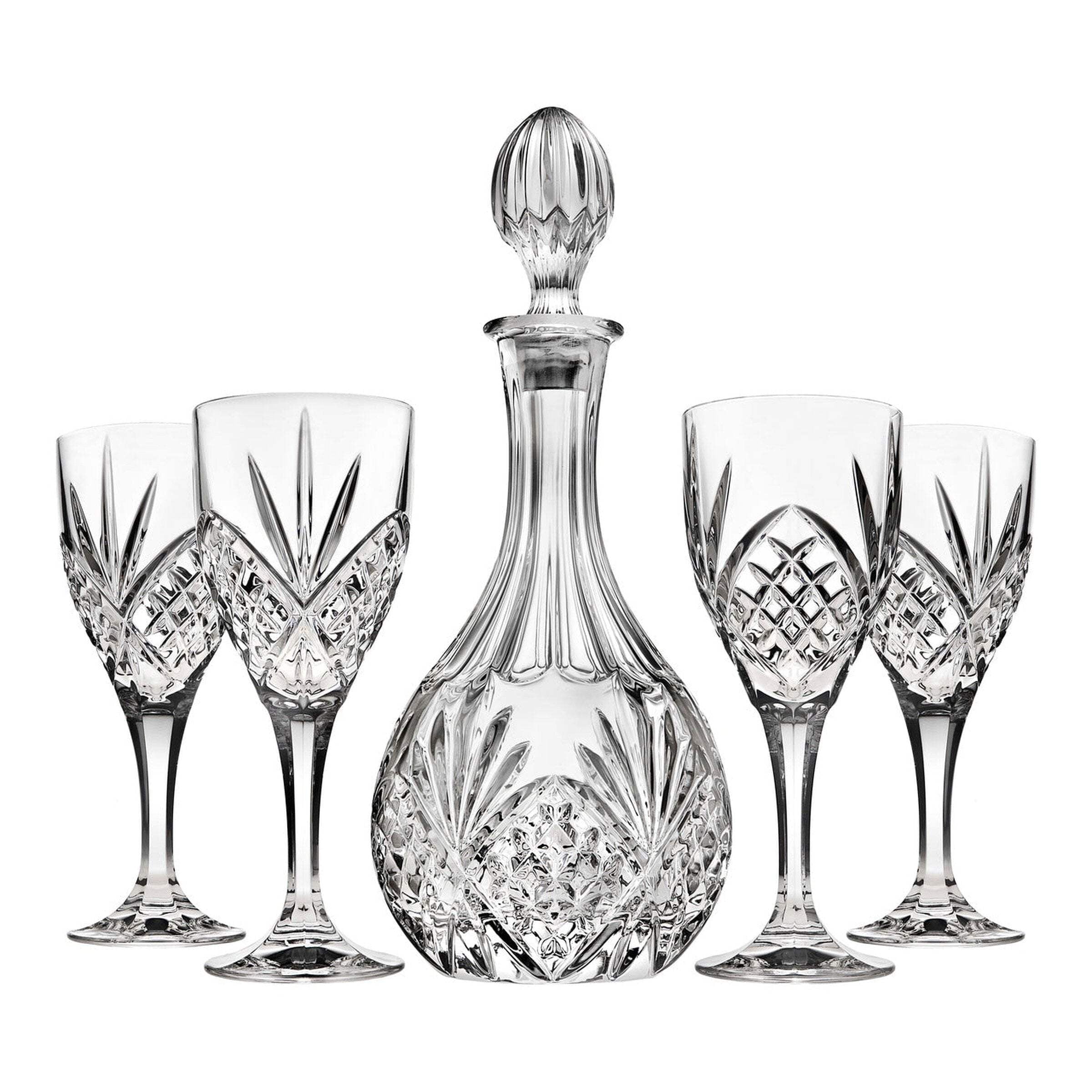 Dublin Clear Crystal 5 Piece Wine Decanter and Goblet Set