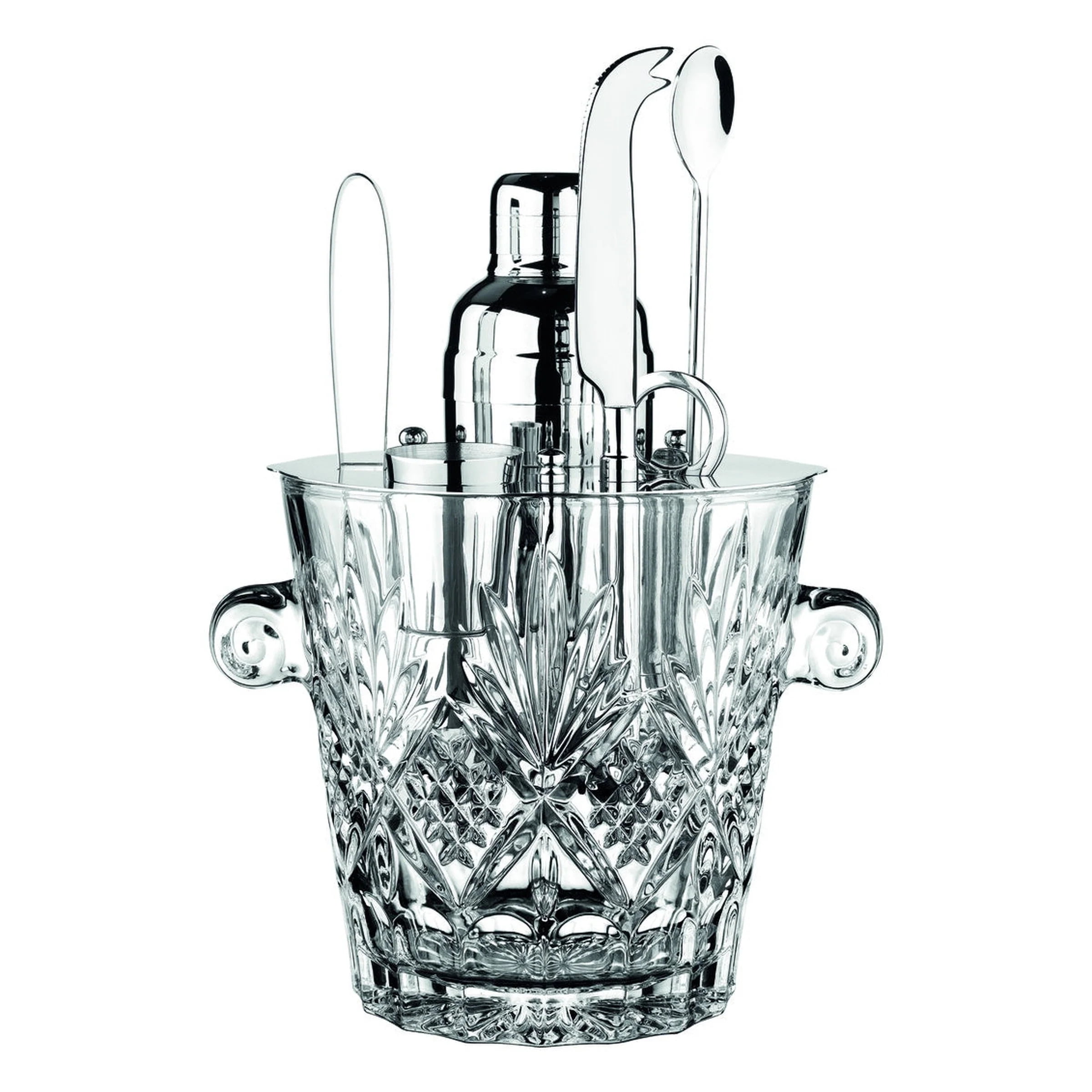 Dublin Crystal and Stainless Steel Bar Tool Set with Ice Bucket