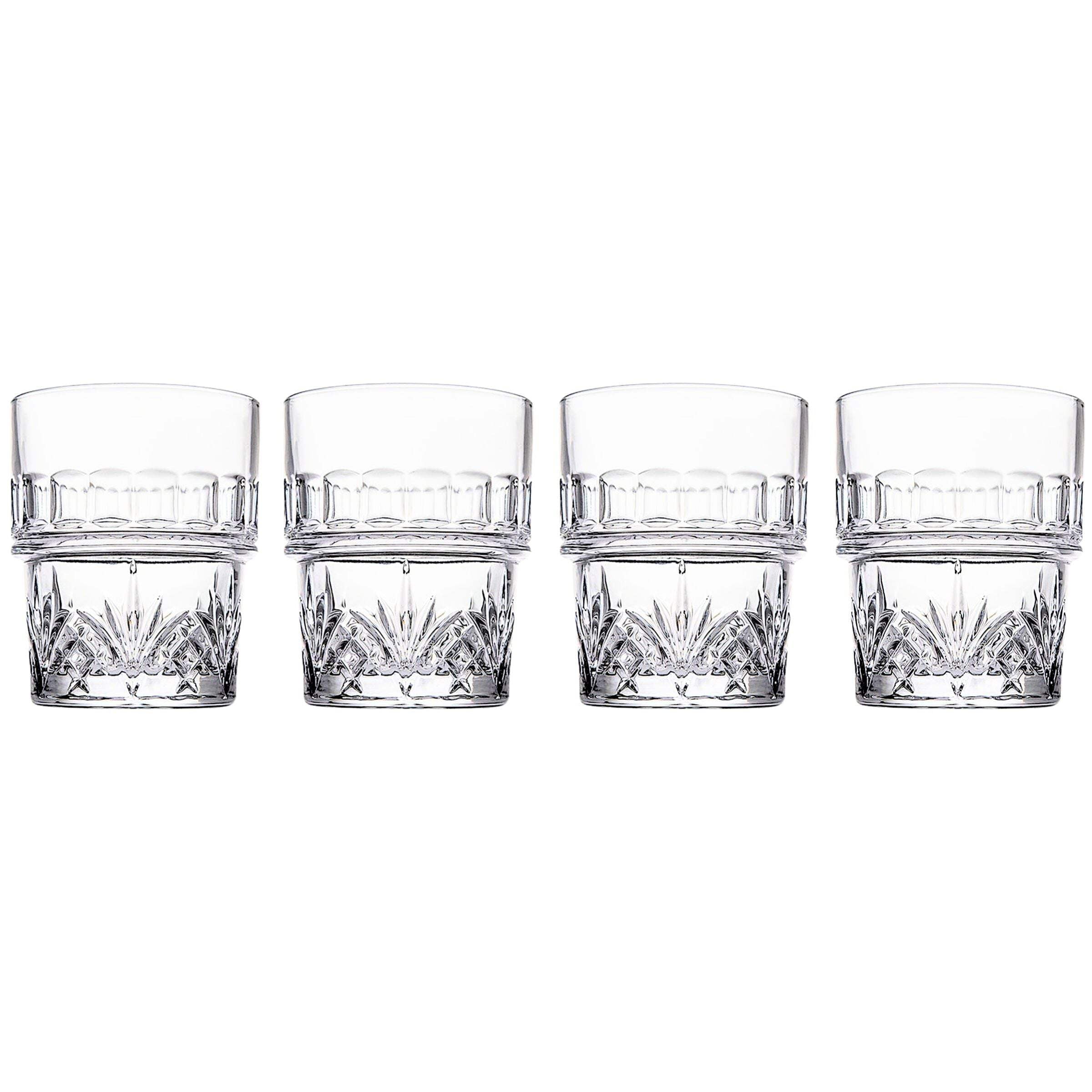 Dublin Clear Crystal Stackable 10oz Whiskey Glass Set