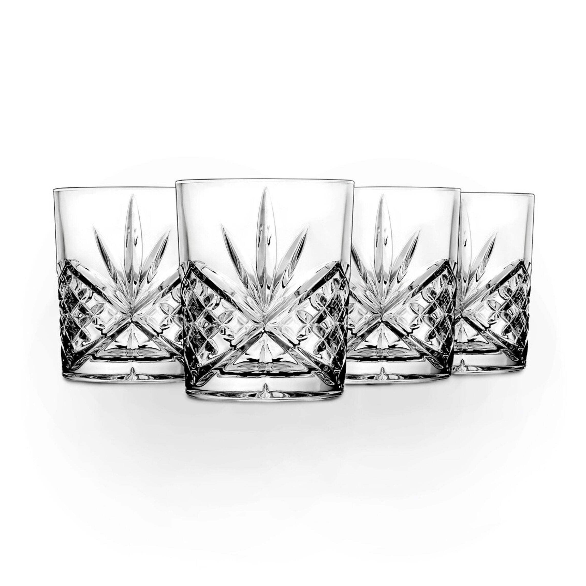 Clear Crystal Lowball Glass Set with Sham Embellishment