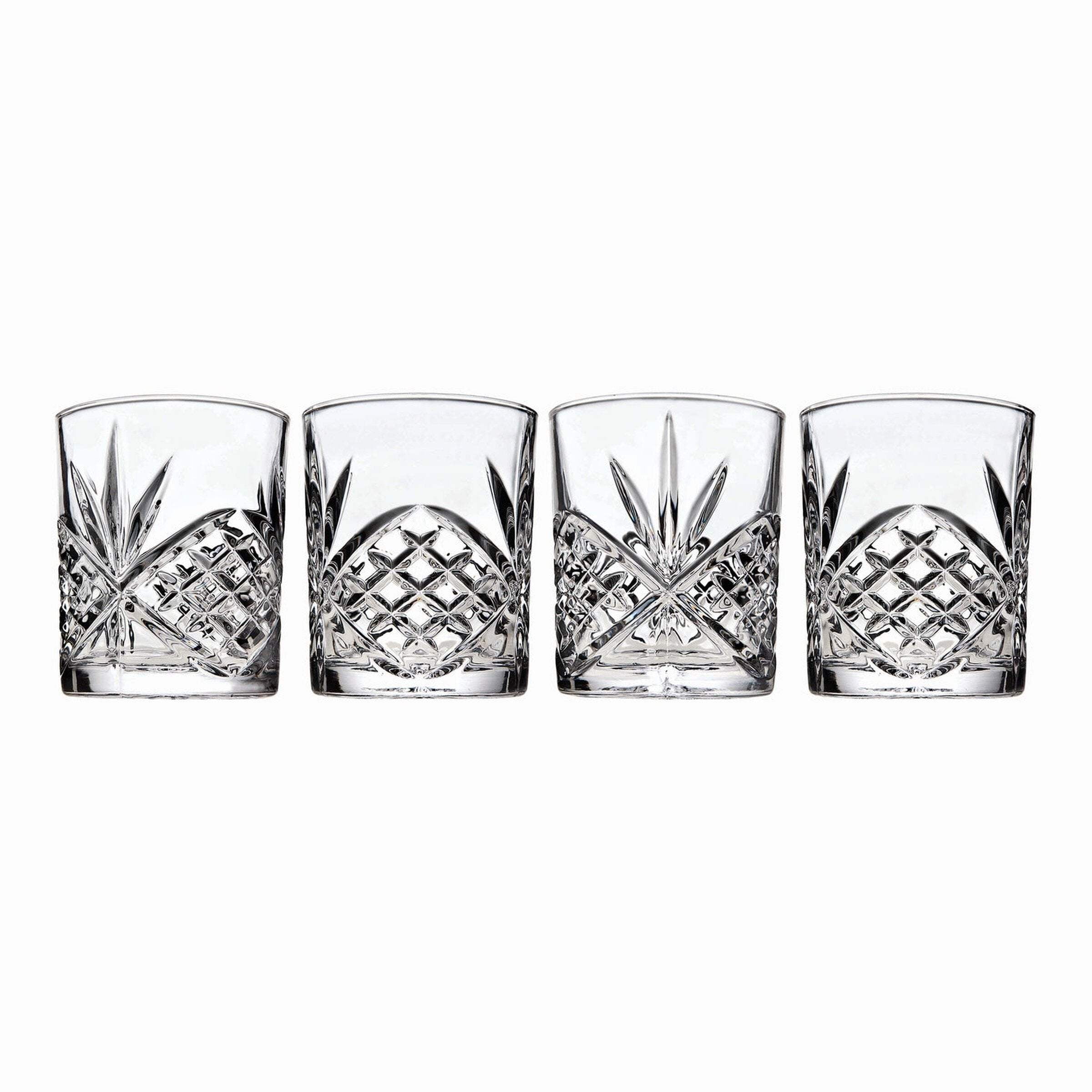 Clear Crystal Lowball Glass Set with Sham Embellishment