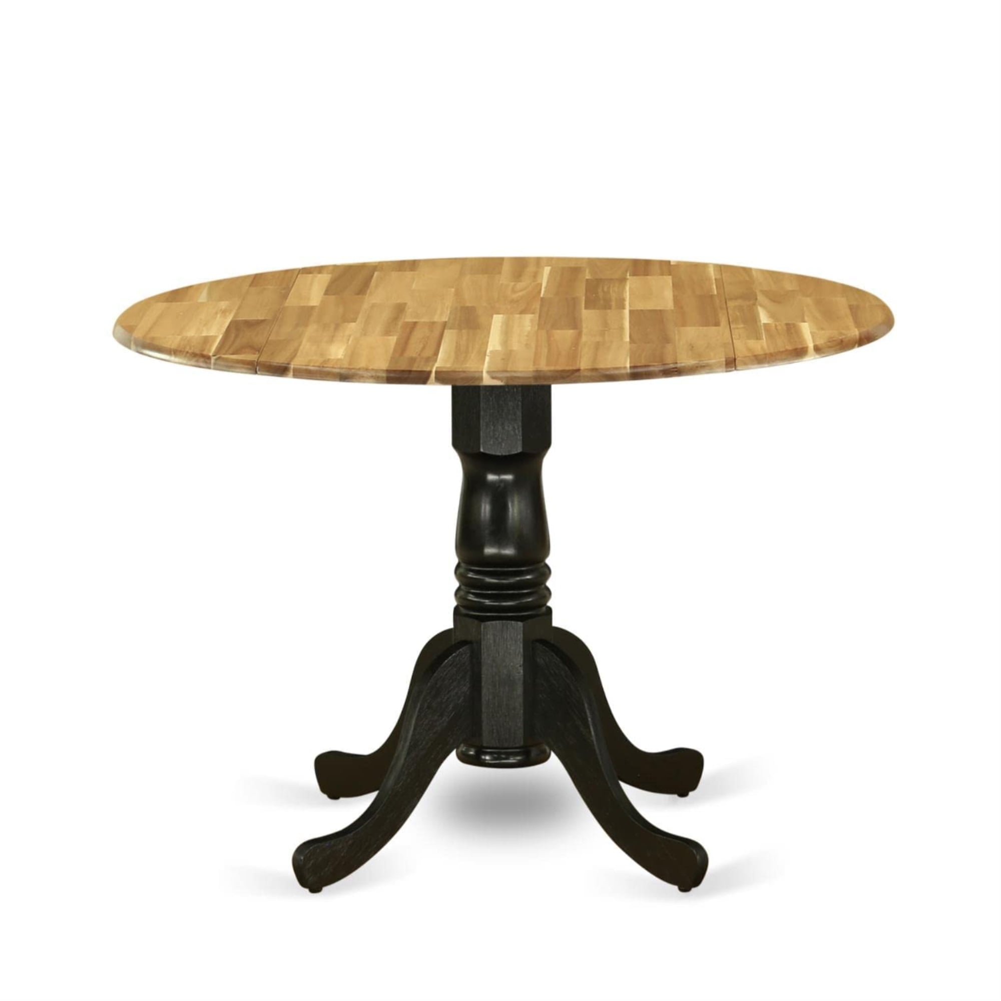 Acacia Wood Round Extendable Dining Table with Black Pedestal Base
