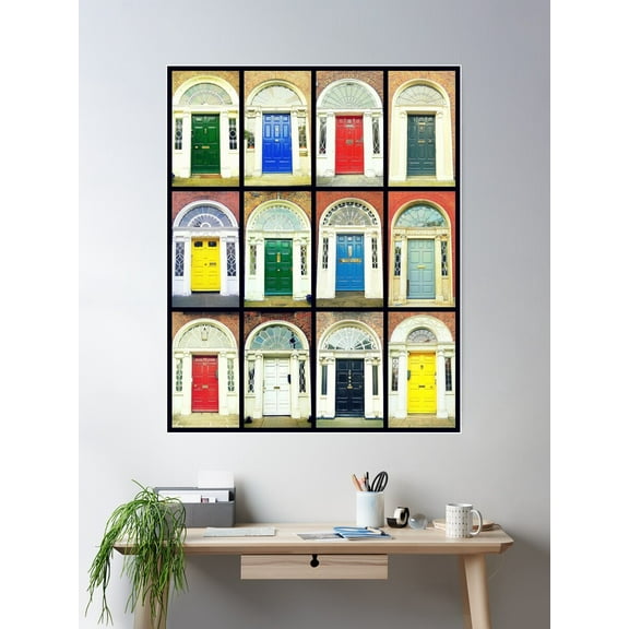 Dublin Doors Photo Collage Poster Wall Art, Modern Wall Decor For Living Room Bedroom, 24x36 UNFRAMED