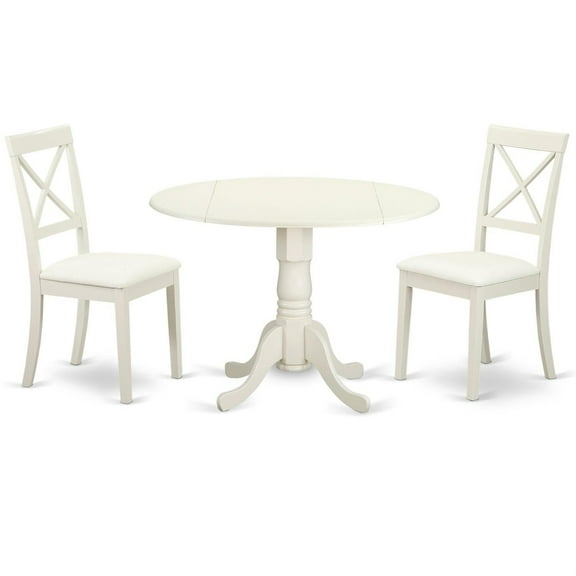 Dublin Drop Leaf Small Dinette Set - Asian Wood Round Kitchen Table with 2 Chairs. Vibrant Finish, Sturdy Pedestal, Adjustable Size. Ideal for Small Dining Rooms. Comfortable and Stylish Design.