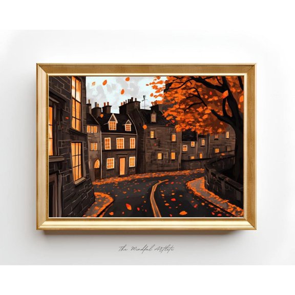 Dublin Ireland Autumn Cozy Fall Illustration Travel Gallery Print, Unframed Canvas Size 8x12