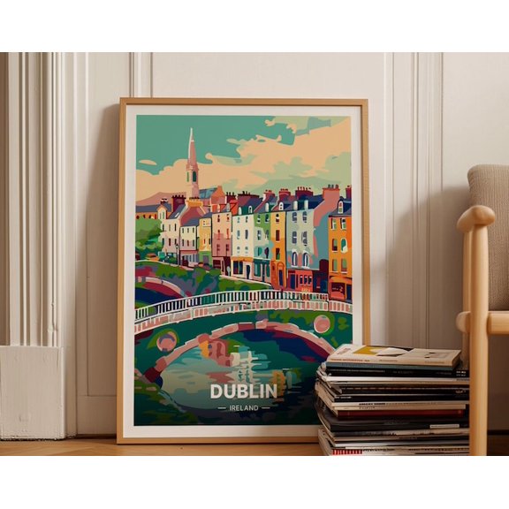 Dublin Ireland City Wall Art Print, Unframed Paper Poster 8x10in