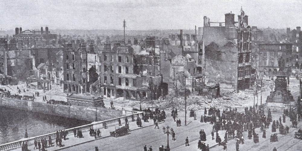 Dublin Ireland Easter Uprising 1916 Damage Caused By Fire At The Corner Of Sackville Street By The Oconnell Bridge From L Illustration Magazine 1916 Canvas Art - Ken Welsh  Design Pics (40 x 20)