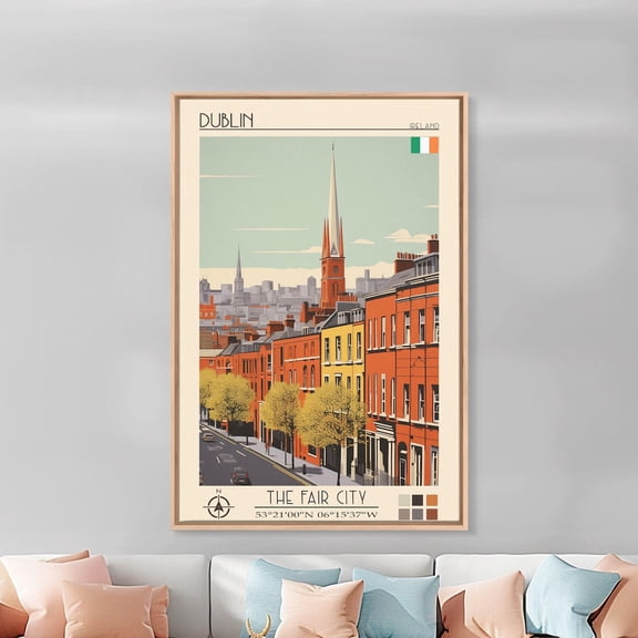Dublin Ireland Mid Century Modern Travel Poster, Unframed Size 8x12
