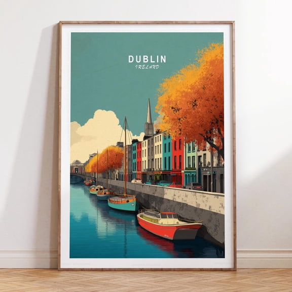 Dublin Ireland Minimalist River City Illustration Wall Art Unframed Paper Print