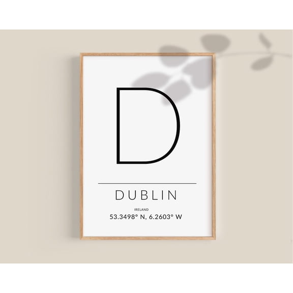 Dublin Ireland Poster Modern Typography, Gps Coordinates Home Decor, 8x12 UNFRAMED