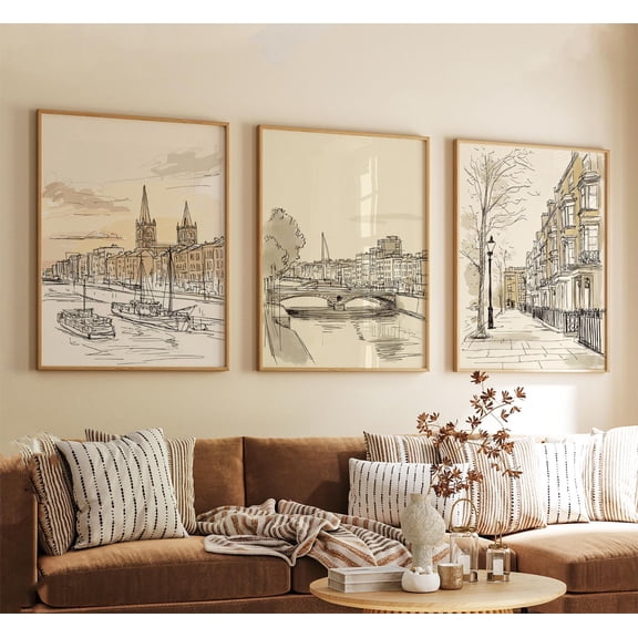 Dublin Ireland Poster Vintage Travel City Art Home Decor Office Wall Art Set 3, Stretched Canvas