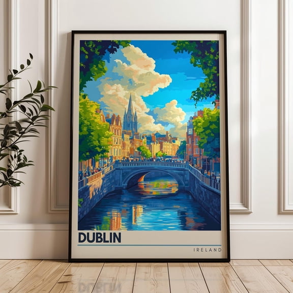 Dublin Ireland Travel Print, Cityscape Illustration Art Print, Unframed Paper Poster 8x10in