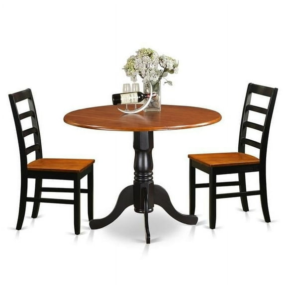 Dublin Kitchen Table Set - Dining Table & 2 Wooden Chairs, Black & Cherry - 3 Piece