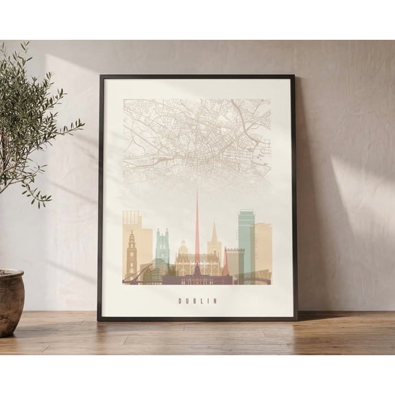 Dublin Map City For Home Poster, Eye Catching Travel Inspired Theme For Dorm Room, Office And Home Decor