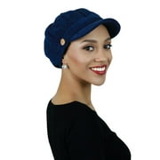 Dublin Newsboy Cap for Women Cancer Headwear Chemo Hat Cabbie Ladies Head Coverings Tweed Chenille Navy
