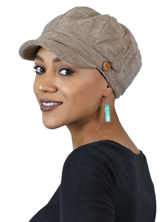 Dublin Newsboy Cap for Women Cancer Headwear Chemo Hat Cabbie Ladies Head Coverings Tweed Chenille (Taupe)