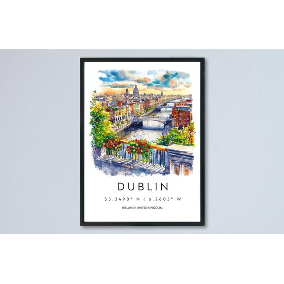 Dublin Poster Dublin Travel Print Dublin Wall Art Dublin Cityscape Painting Dublin Souvenir Ireland Decor, Poster Only