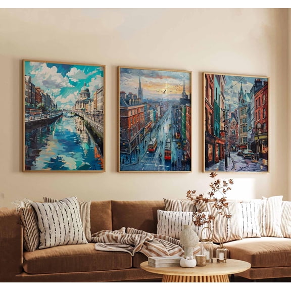 Dublin Posters Ireland Travel Prints Dublin Wall Art Set Irish City Poster Prints Dublin Decor Gift for Home Set 3, Stretched Canvas