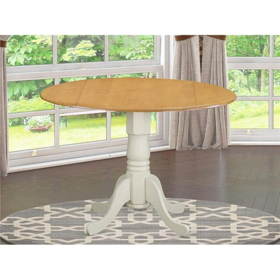 Dublin Round Table with Two 9 in. Drop Leaves - Oak & Linen White