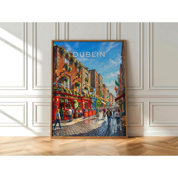 Dublin Temple Bar Ireland Pub Street Wall Art Dublin Travel Print, Unframed Paper Print