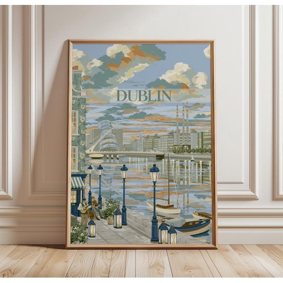 Dublin Travel River Wall Art Ireland City Print, Unframed Paper Print