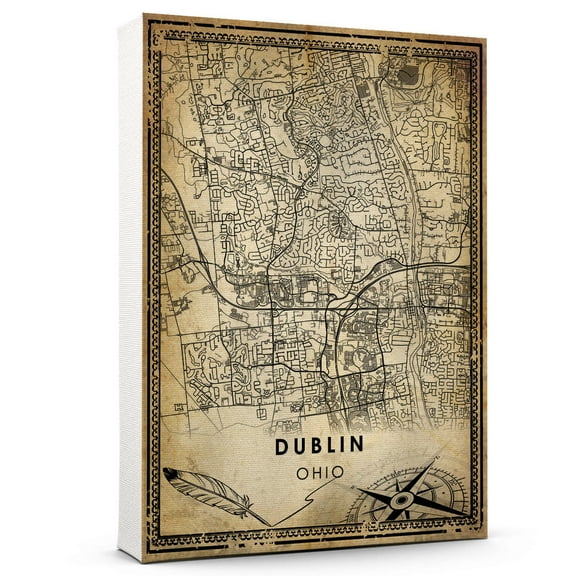 Dublin Vintage Map Prints Canvas, Ohio Map Art Canvas, Canvas, Dublin Map City style vintage Canvas , Canvas Wall Art, Street Map Artwork Canvas