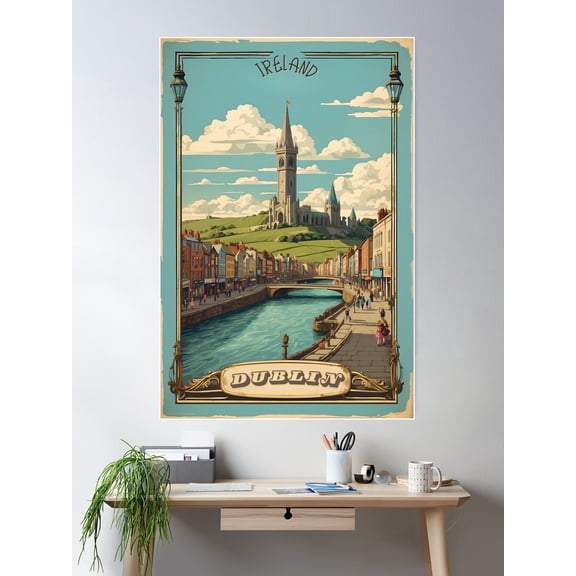 Dublin Vintage Retro Poster: Experience Ireland'S Charm Poster Wall Art, Modern Wall Decor For Living Room Bedroom, 16x24 UNFRAMED