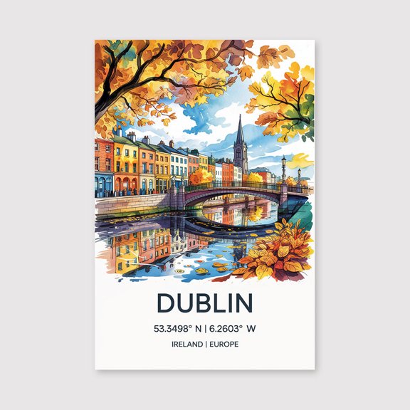 Dublin Watercolor Canvas Wall Art Dublin Wall Hanging Home decor Dublin Canvas Art, Ireland Wall Art-1WN4986