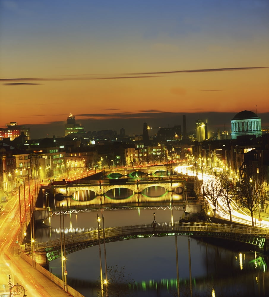 DublinCo DublinIrelandView Of The River Liffey At Nighttime Canvas Art - The Irish Image Collection Design Pics (28 x 32)