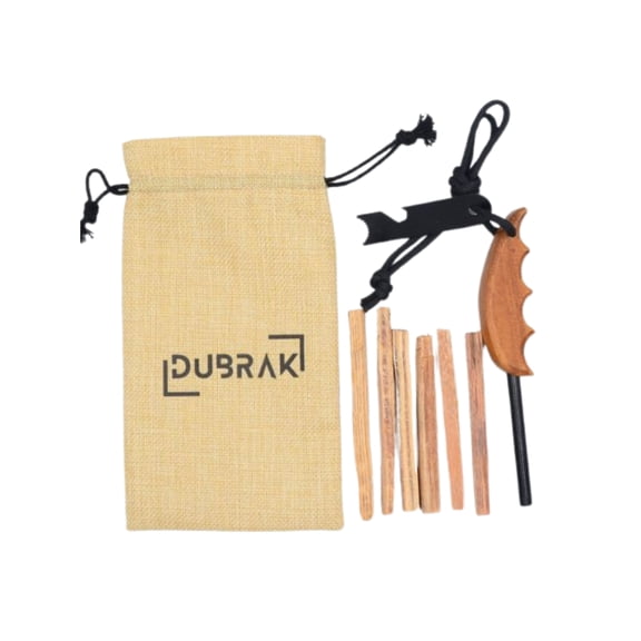 Dubrak Wood Handle Ferro Rod with Burlap Bag