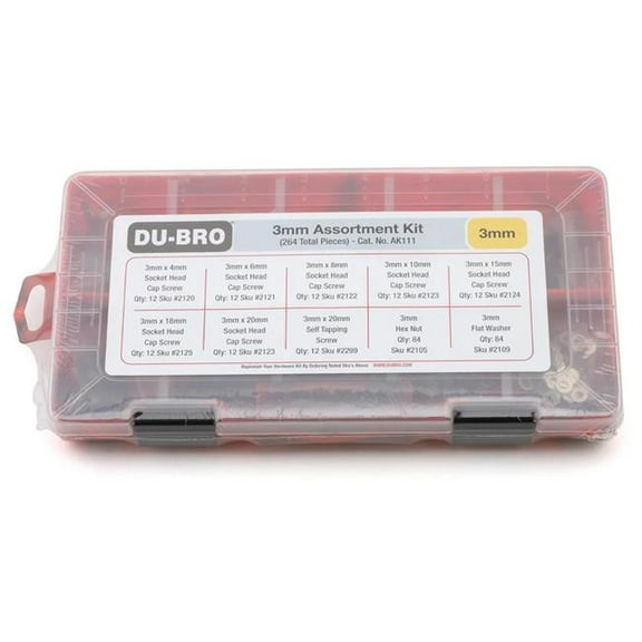 Dubro DUBAK111 3 mm Hardware Assortment Kit - 264 Piece