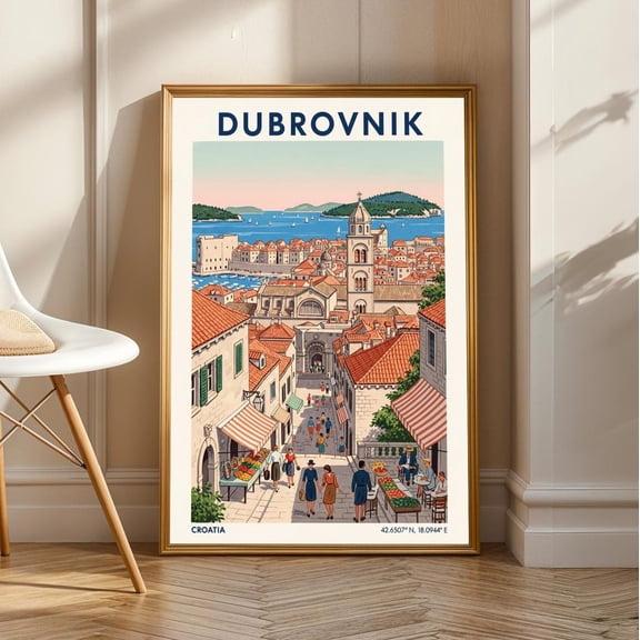 Dubrovnik Vintage Travel Poster: Adriatic Sea Art Print, Unframed Poster Size 8x12