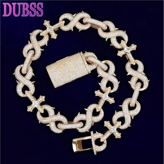Dubss Prong Chain Iced Out Cross Infinity Necklace for Men Choker Real Gold Plated Hip Hop Jewelry