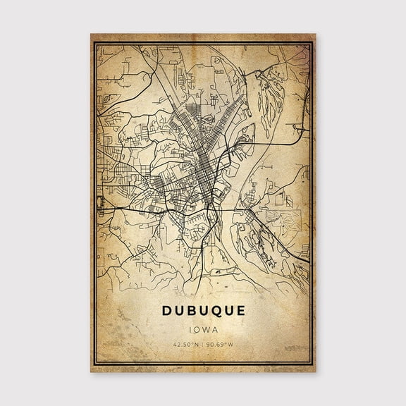 Dubuque Iowa Map Print: Modern Vintage Wall Artfor Living Room Bedroom Office Farmhouse Neutral Home Artwork Ready to Hang 8x12 inch