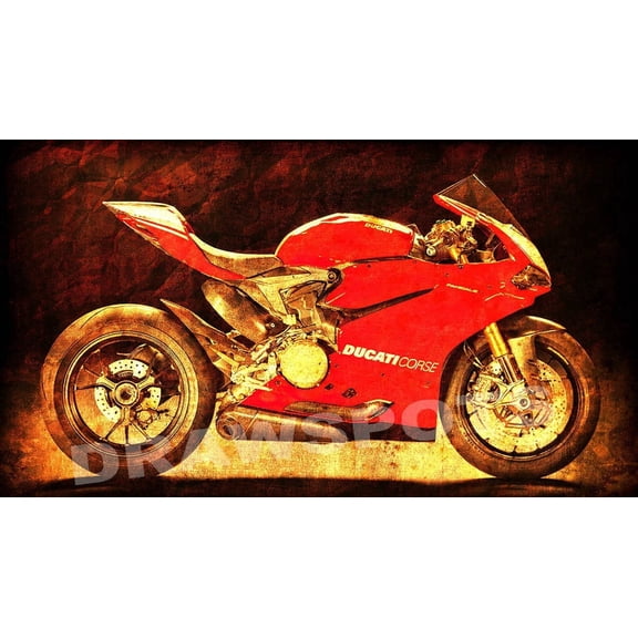 Ducati Golden Print, Motorcycle Office Decor, Unframed Paper Poster 8x10in