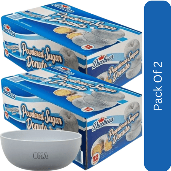 Duchess Mini Powdered Sugar Donuts, 3 oz  12 Pack-2pk, With Olive White Bowl By OMA