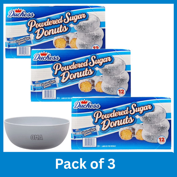 Duchess Mini Powdered Sugar Donuts, 3 oz Packs, Pack of 3 with Serving Bowl by OMA